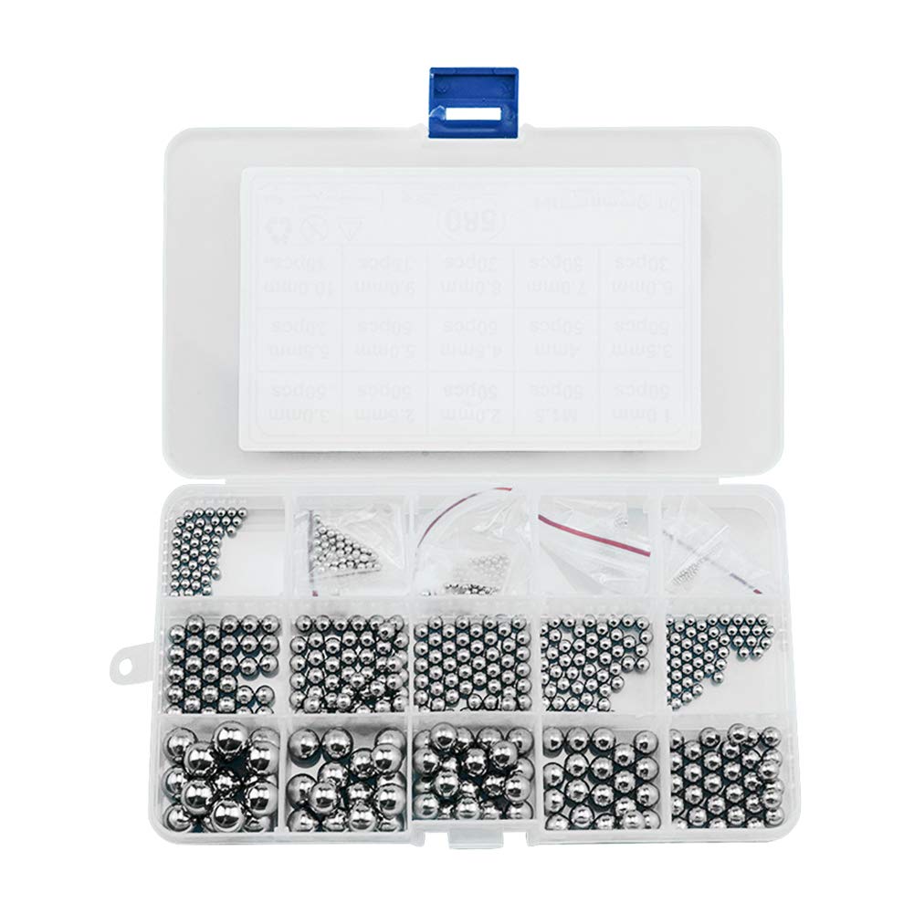 Yudesundo Hardware Tool Bearing Balls Set - 580Pcs Stainless Steel Precision Ball Assortment Kit for Paint Mixer Agitator Skateboard Bearings Diameter 1mm-10mm
