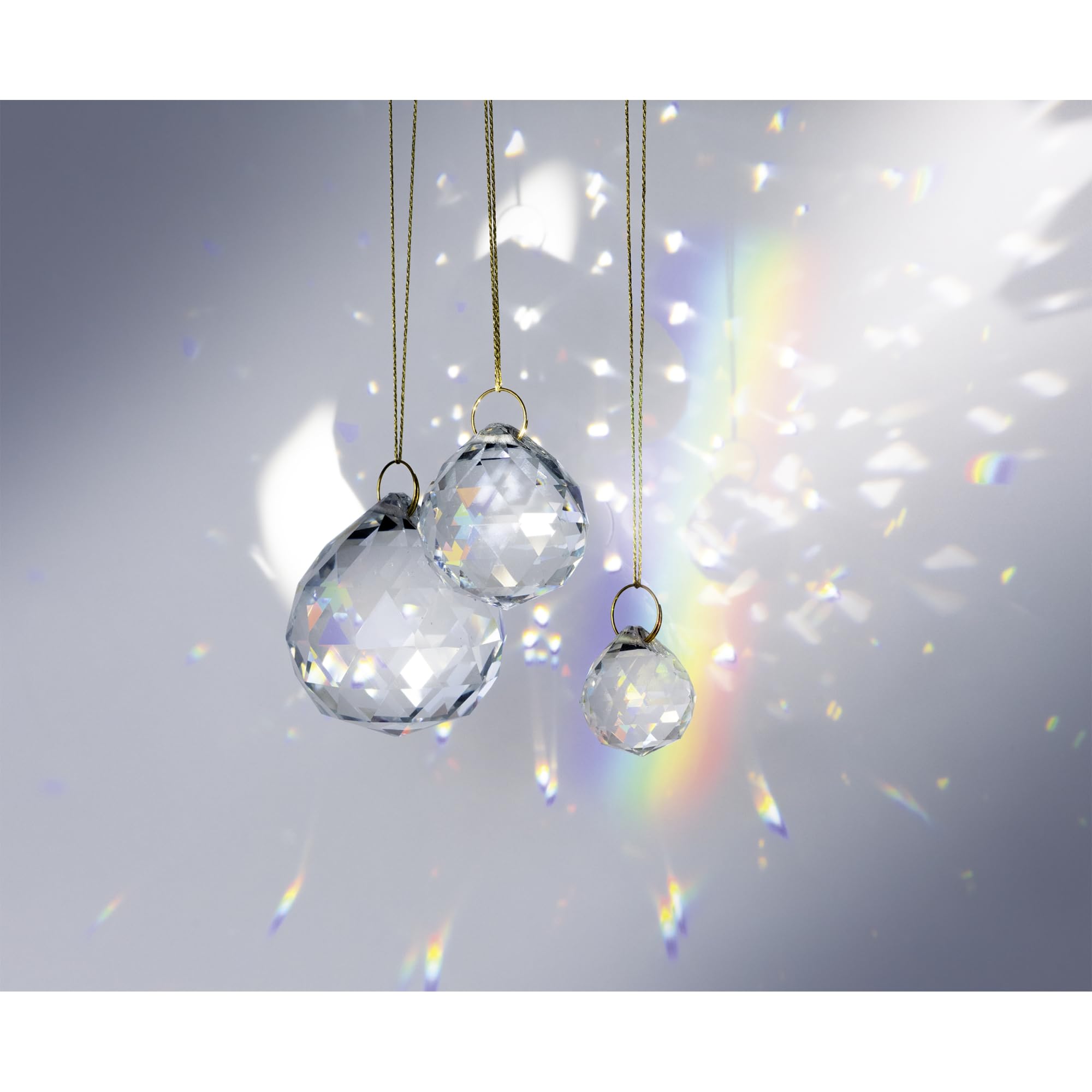 folia 23849 - Sun Catcher CRYSTAL TRIO, 3 szklane łapacze słońca, w tym 16 m metalicznej przędzy w kolorze złotym, kryształy Ø 2, 3 i 4 cm do zawieszenia