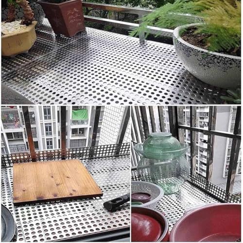 304 Stainless Steel Perforated Sheet, 10mm Round Hole Mesh for Garden, Deck, Patio, Porch - Durable Outdoor Cable Tie Support (50x160 cm / 1.6x5.2 ft)