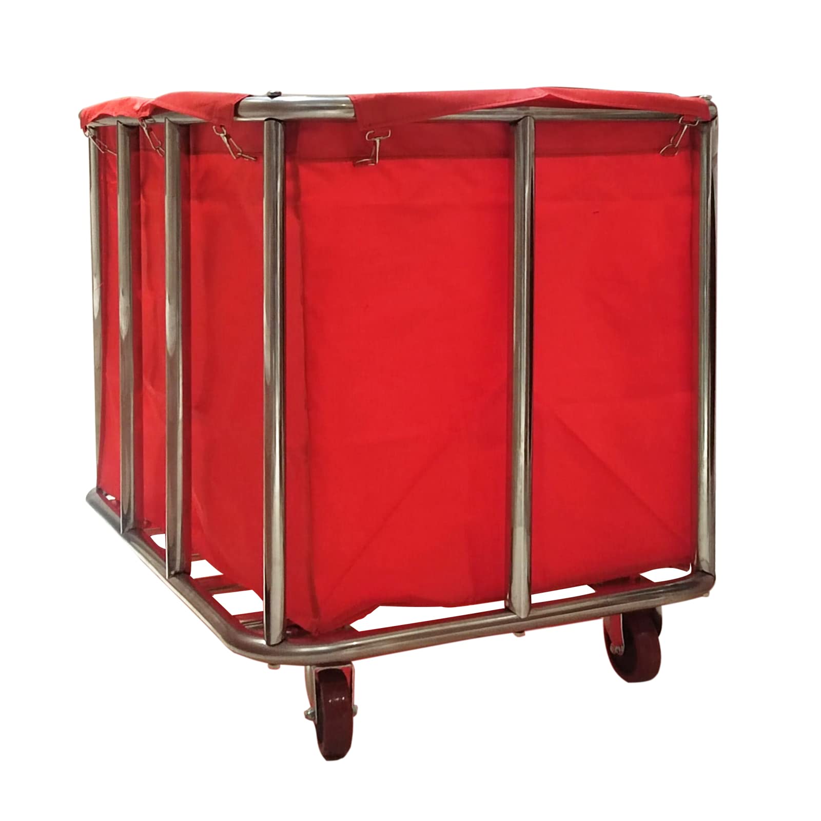 JYBNBBE Heavy Duty Laundry Cart with Wheels 11.35 Bushel Stainless Steel Basket Removable Waterproof Canvas Liner Commercial Rolling Laundry Trolley,Red 10 Tube