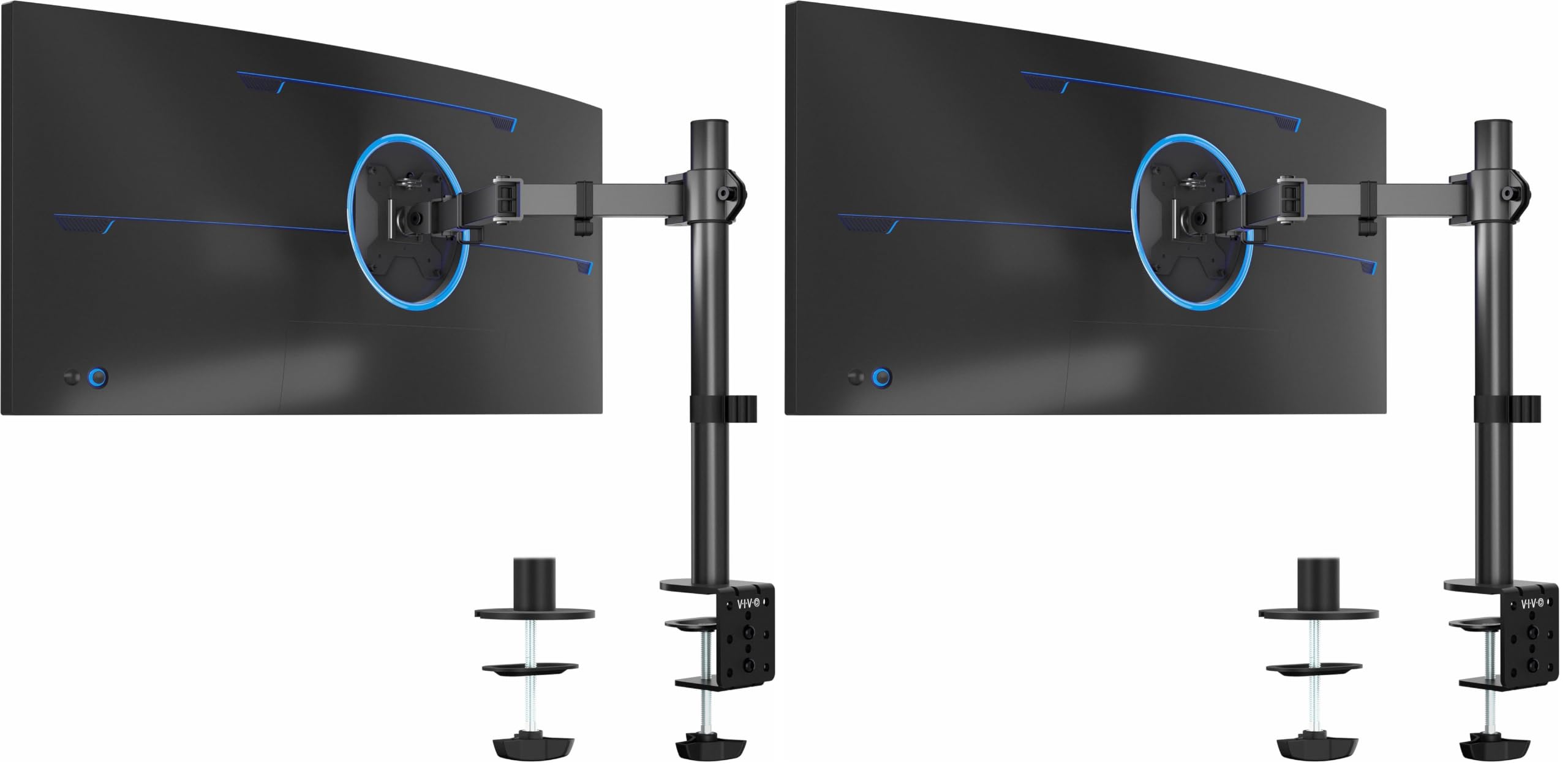 VIVO Single 13 to 38 inch Ultrawide Monitor Arm Desk Mount, Regular Screens up to 32 inches, 22 lbs Capacity, Fully Adjustable Stand with C-Clamp and Grommet Base, Black, STAND-V001 (Pack of 2)