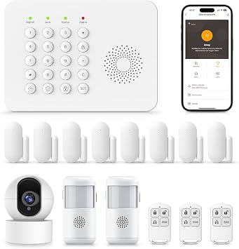 PGST Home Security System,DIY Wireless Home Alarm System for Home Security with Door Motion Sensors,Smart Keypad,Remote,No Subscription Fee 8 Contact Sensor + 2 Motion Sensor + 1 PTZ Camera
