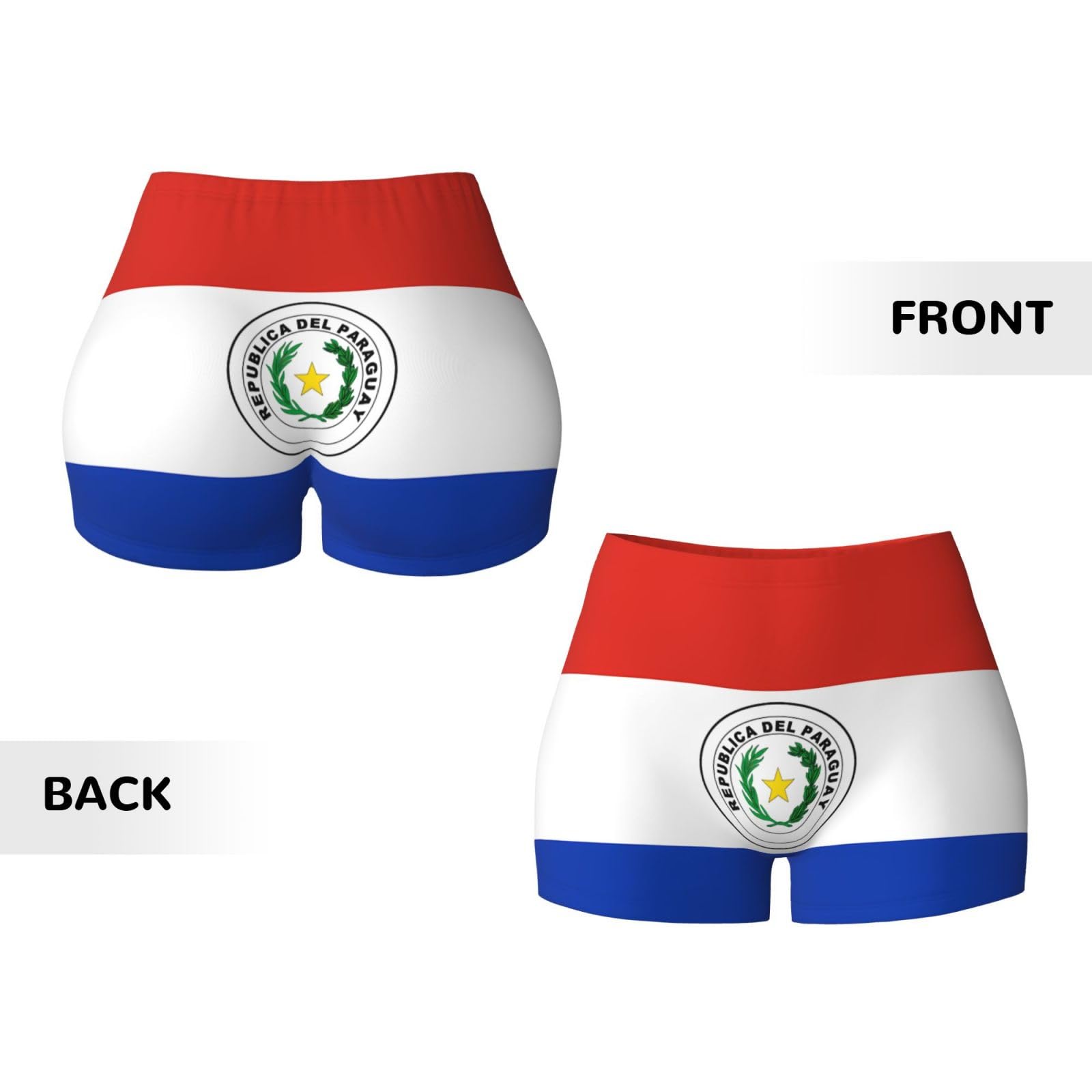 Pantalones cortos deportivos elásticos con estampado de la bandera de Paraguay para mujer, adecuados para ocio, uso diario o ropa deportiva