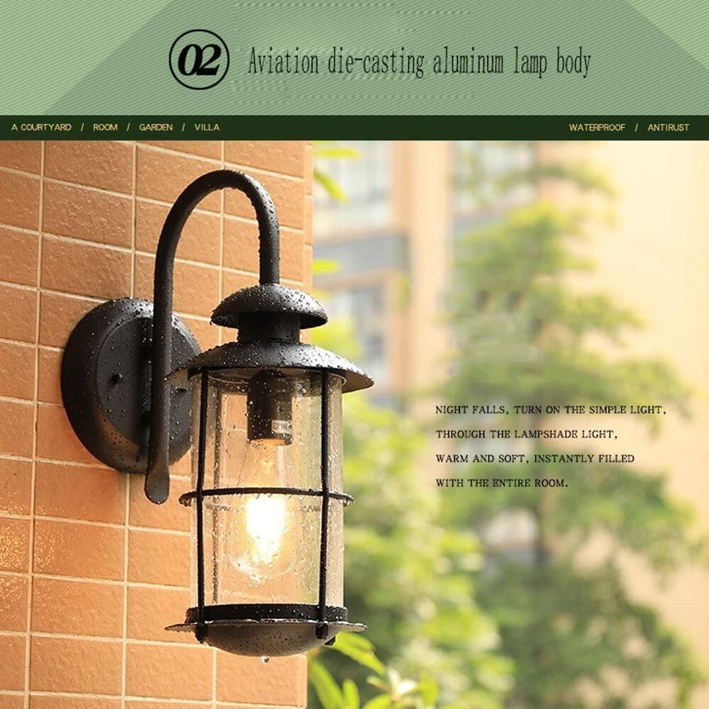 Lampa Ogrodowa,Lampy Vintage Metalowe Zewnętrzne Światło Ścienne Wodoodporne Oświetlenie Bramy Dziedzińca Szklane Lampy Ścienne Balkon Ogród Kinkiet Oprawa Ogrodowa(Bronze)