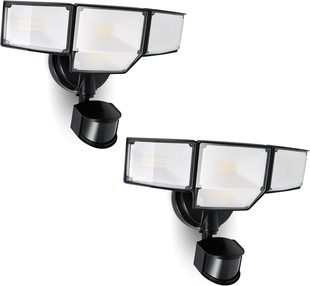 LUTEC Luces LED de seguridad de 80 W, 9000 lm, luces exteriores con sensor de movimiento, 4 luces LED de inundación para exteriores, luz diurna de 5000 K, IP65 impermeable, luces detectadas por movimiento para exteriores, garaje, patio (negro) - Paquete de 2
