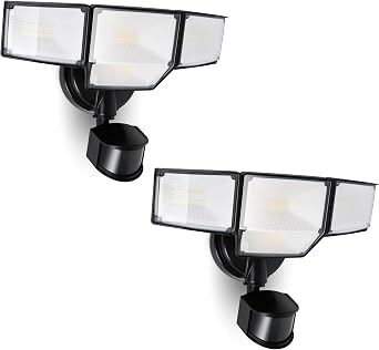 LUTEC 80W 9000LM LED Security Lights Motion Sensor Outdoor Lights, 4 Head LED Flood Lights Outdoor 5000K Daylight, IP65 Waterproof, Motion Detected Lights for Outside, Garage, Yard Black - 2 Pack