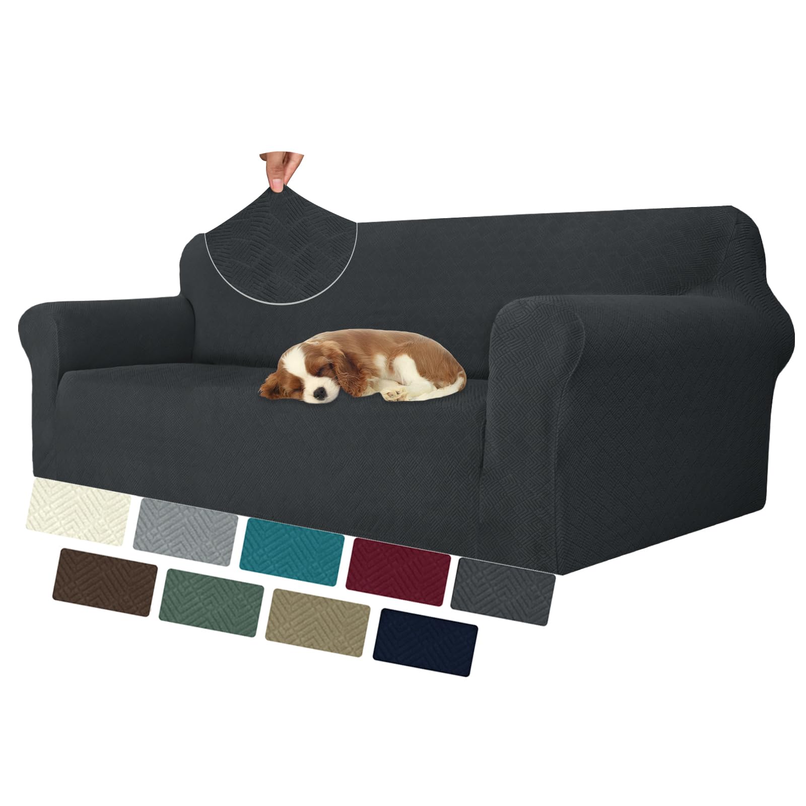 Housse de canapé extensible 4 places gris foncé pour le salon