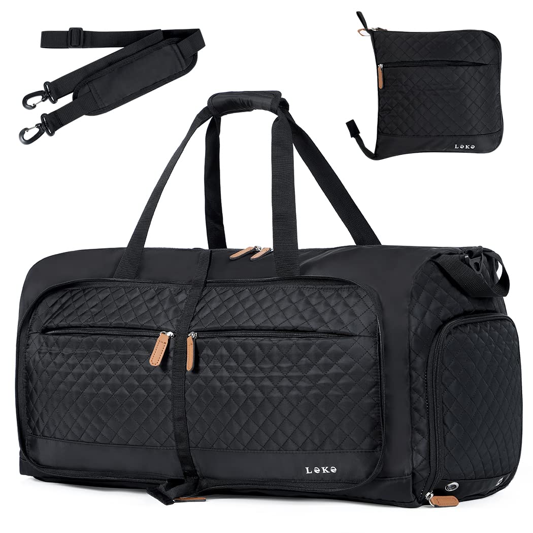 Lekesky Borsa da viaggio da donna pieghevole Weekender borsa sportiva con scomparto per scarpe, borsa impermeabile per bagagli a mano, Nero, 80L