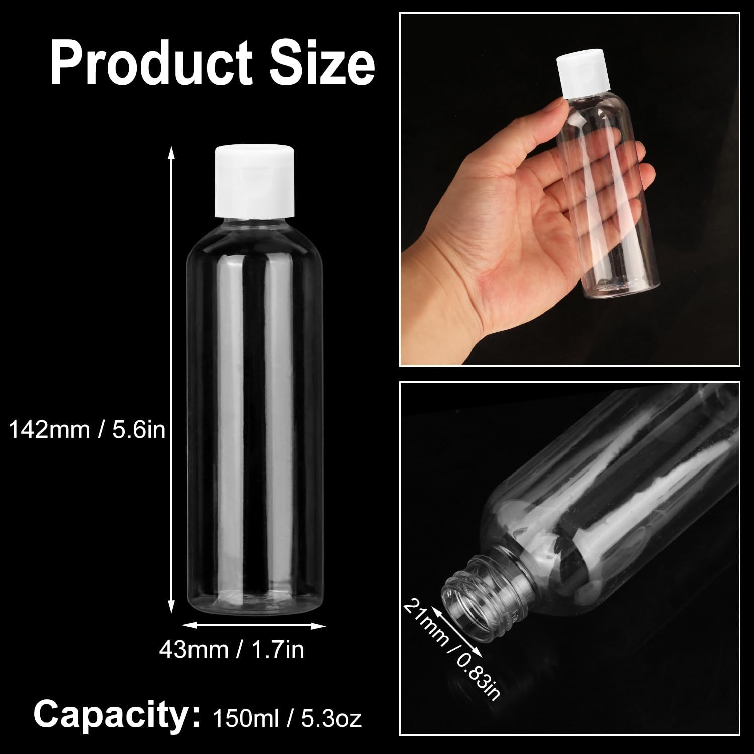 40 Pack 5 oz Plastic Bottles with Caps, Clear Empty Bottles, Cosmetic Containers for Lotion and Shampoo, Travel-Friendly Bottles, BPA-Free for Liquids and Personal Care