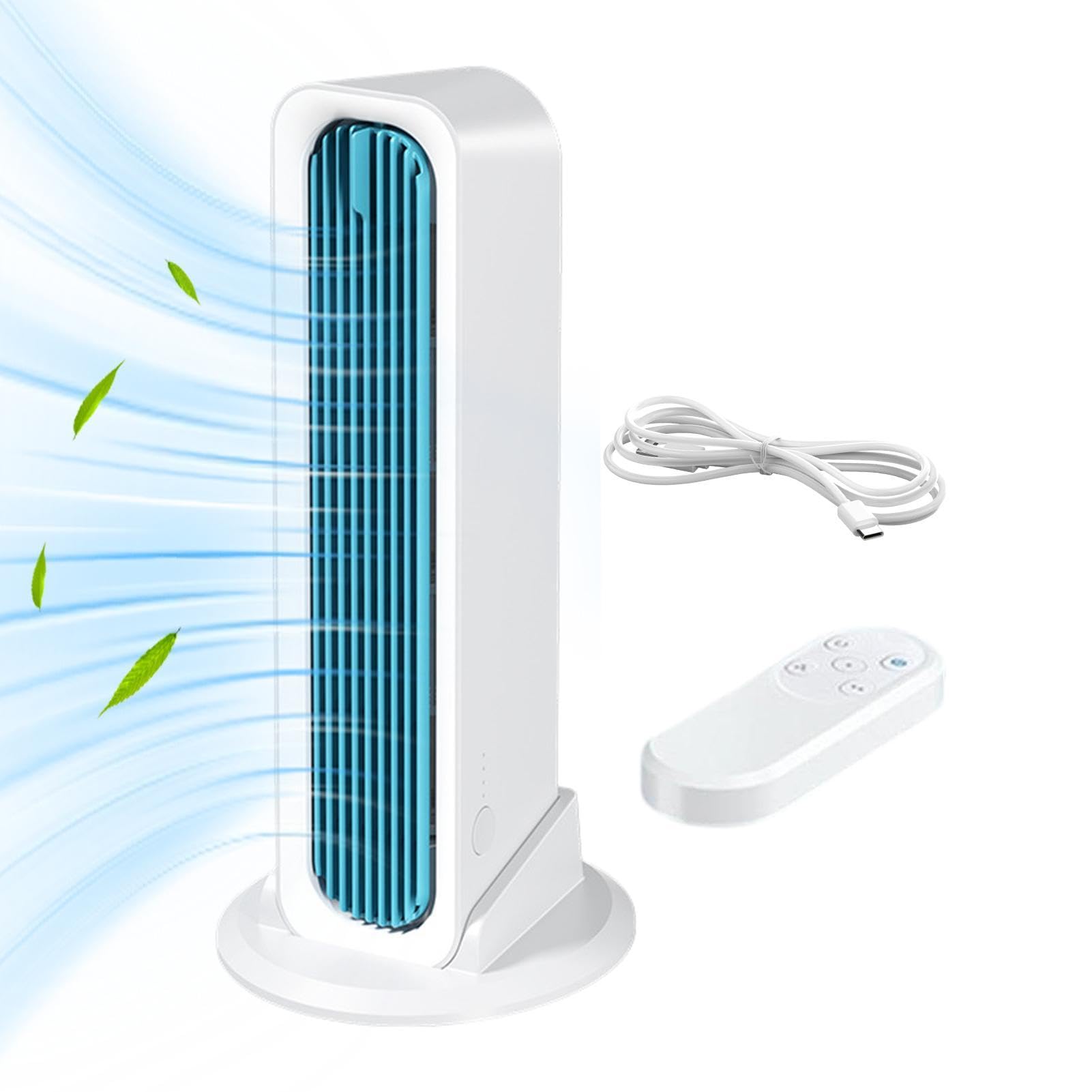 Ventilatore a Torre Senza Pale Ricaricabile, Mini Ventilatore da Tavolo Silenzioso con Telecomando, 3 Velocità, Oscillante Portatile USB per Scrivania, Camera e Ufficio