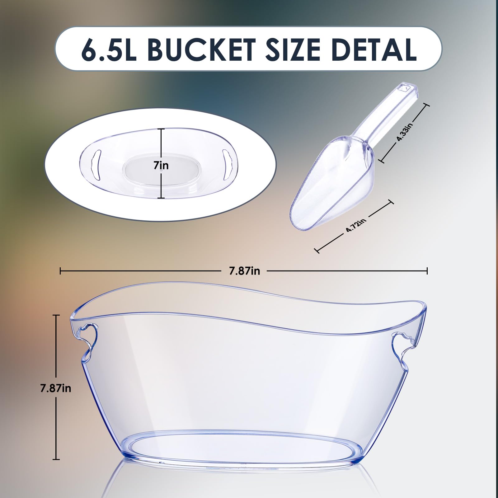Eiskübel für Getränke, Eiskübel für Partys, transparenter Acryl-Champagnereimer mit Schaufeln, Mimose, Bar, Zubehör, Wellen-Eiskübel für Wein, Cocktail, Bierflasche (6,5 l), 3 Stück