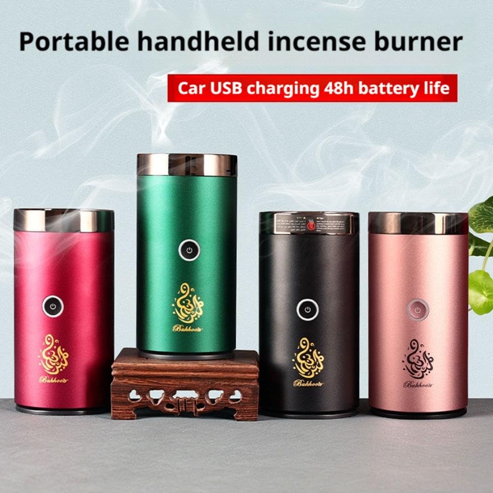 Bruciatore di incenso per auto, bruciatore elettrico Bakhoor, portatile, in lega di alluminio, ricaricabile tramite USB, diffusore per auto e decorazione domestica