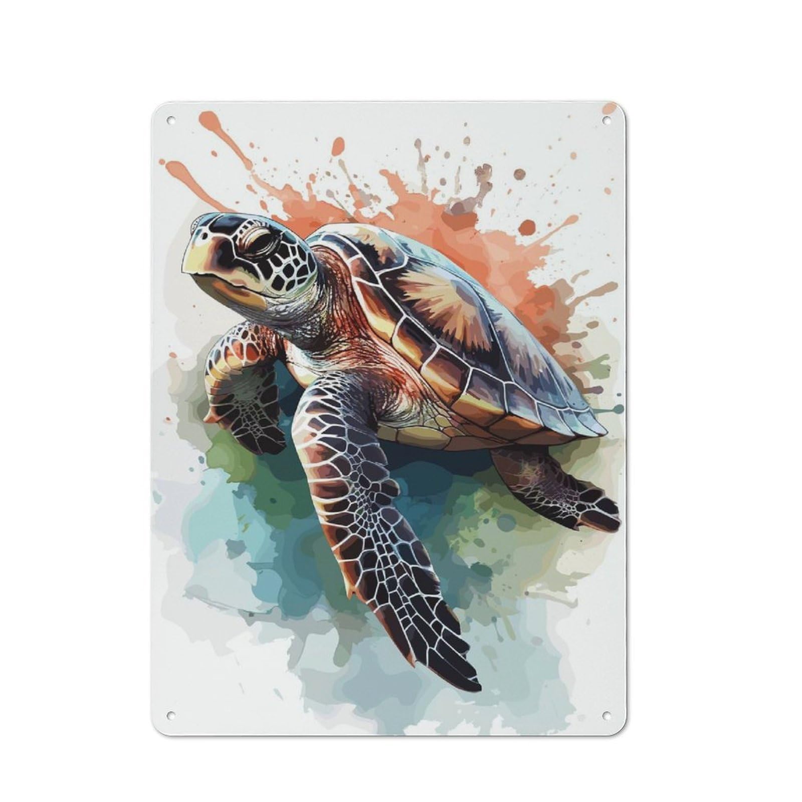 Junmoney Style-14 Urban Metal Wall Art Sign 40X30cm Featuring Sea Turtle Watercolor Art, Studio Wall Art For Modern Home, Workshop, Office Or Cafe