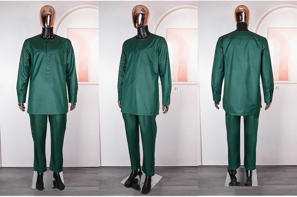 HD African Mens Apparel Agbada Clothing Embroidery Dashiki Shirts and Pants Outfits 3 Pieces - Image 6