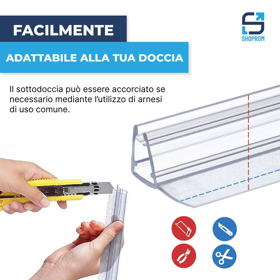 Guarnizione Box Doccia in PVC con Gocciolatoio per Vetri 6-7-8 mm, 100 cm, Trasparente, Antimuffa
