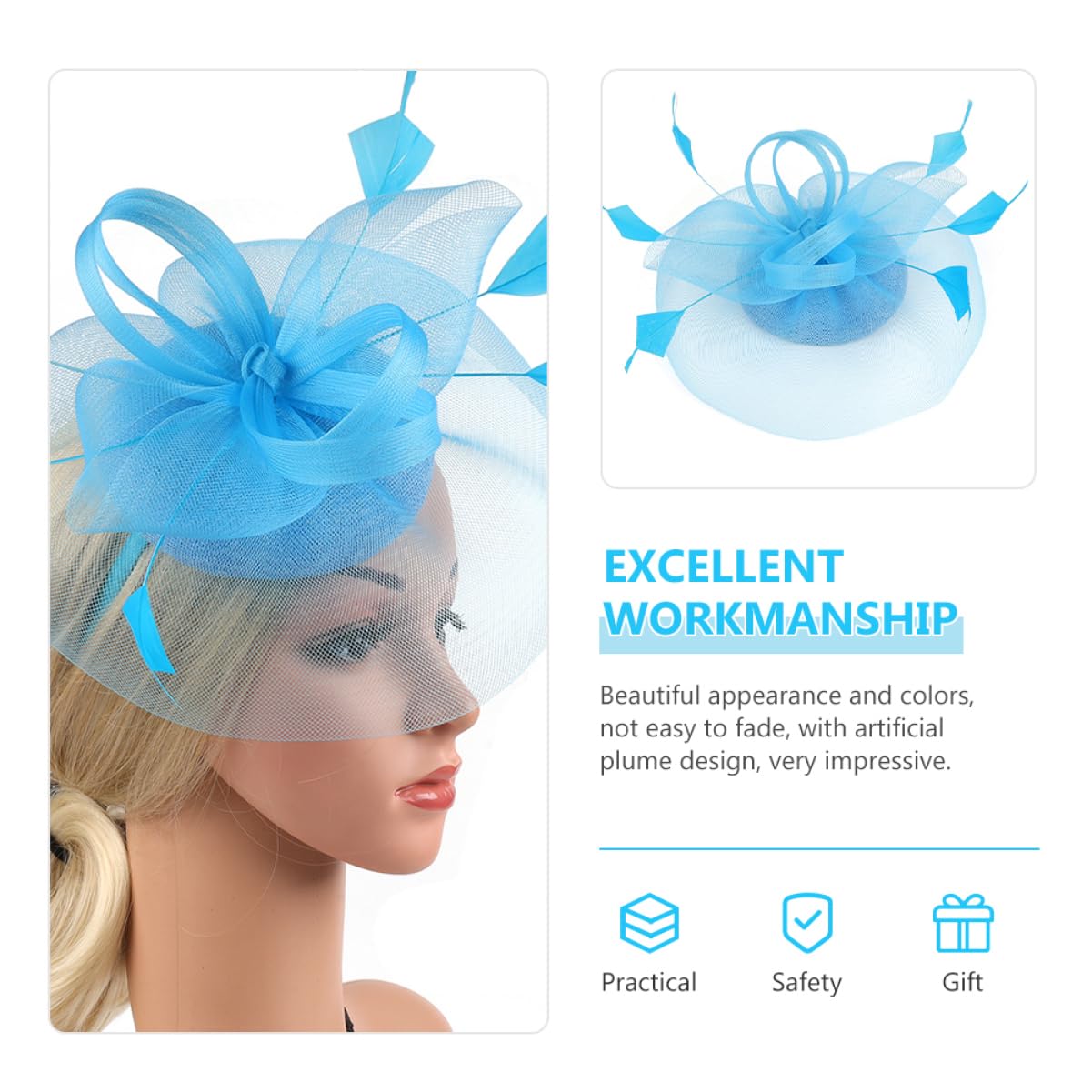 minkissy 4pezzi Fascinator Rete Fiore e Piume Copricapo Elegante per Matrimoni e Tea Party Accessorio Femminile per Cerimonie e Feste Lago