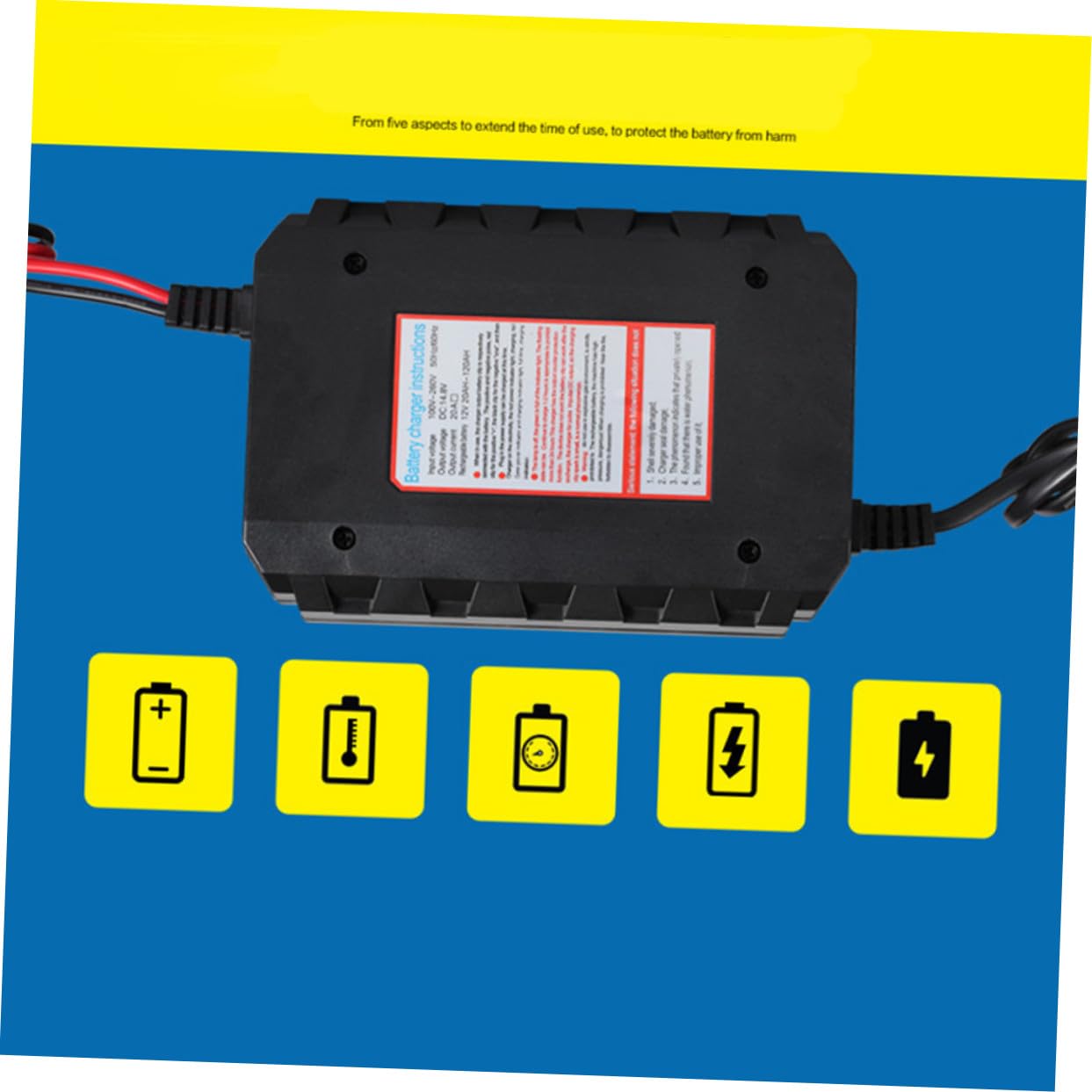 Chargeur Batterie Auto pour Batterie et Camion Protection Multiple Surchauffe Court Circuit et Inversion de Charge Stable et Sécurisée