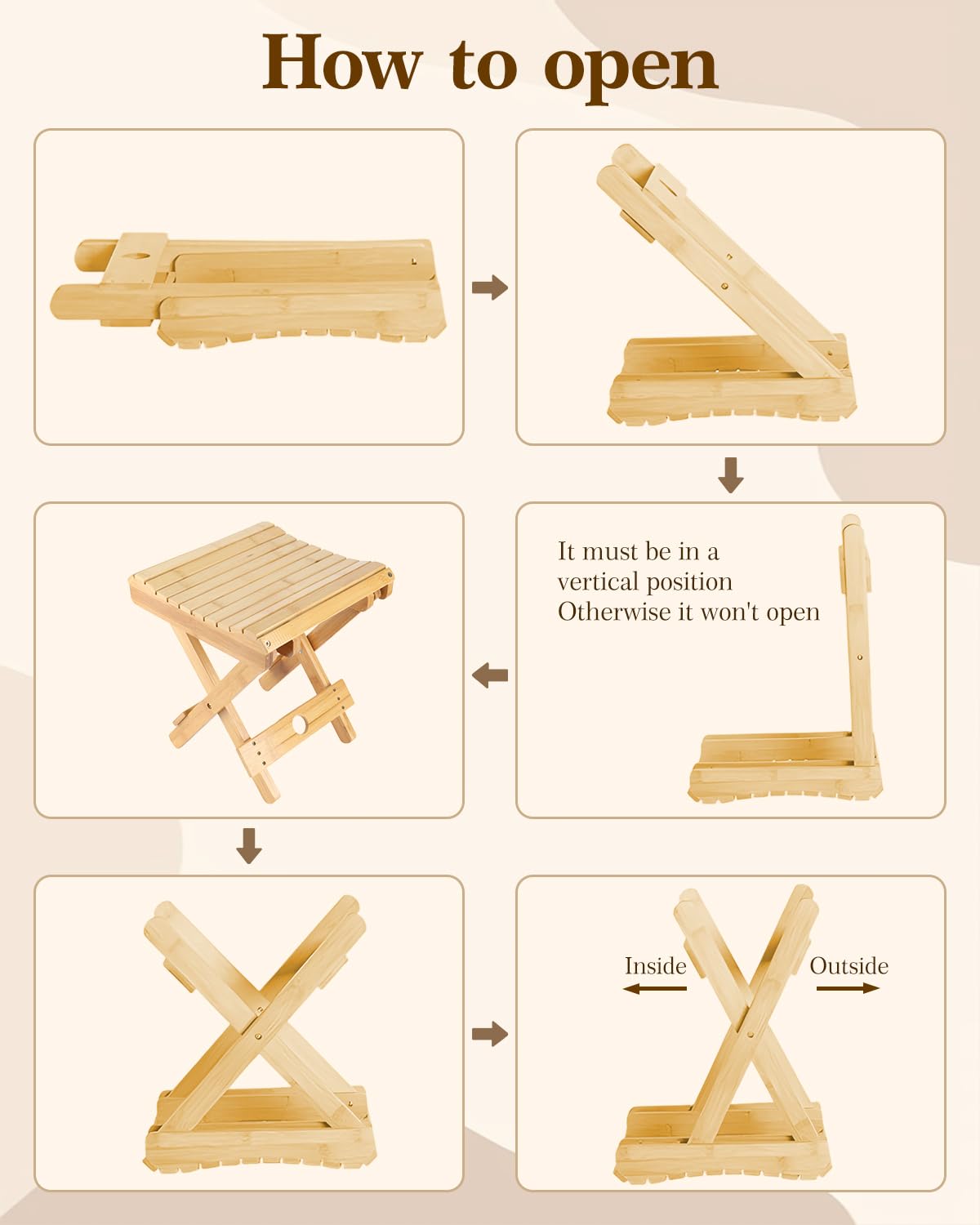 Tissting Taburete Plegable de Madera, Asiento de Ducha Portátil Plegable con Diseño Triangular Sólido, Reposapiés para Afeitado, Jardín, Baño, Balcón y SPA, Fácil de Almacenar