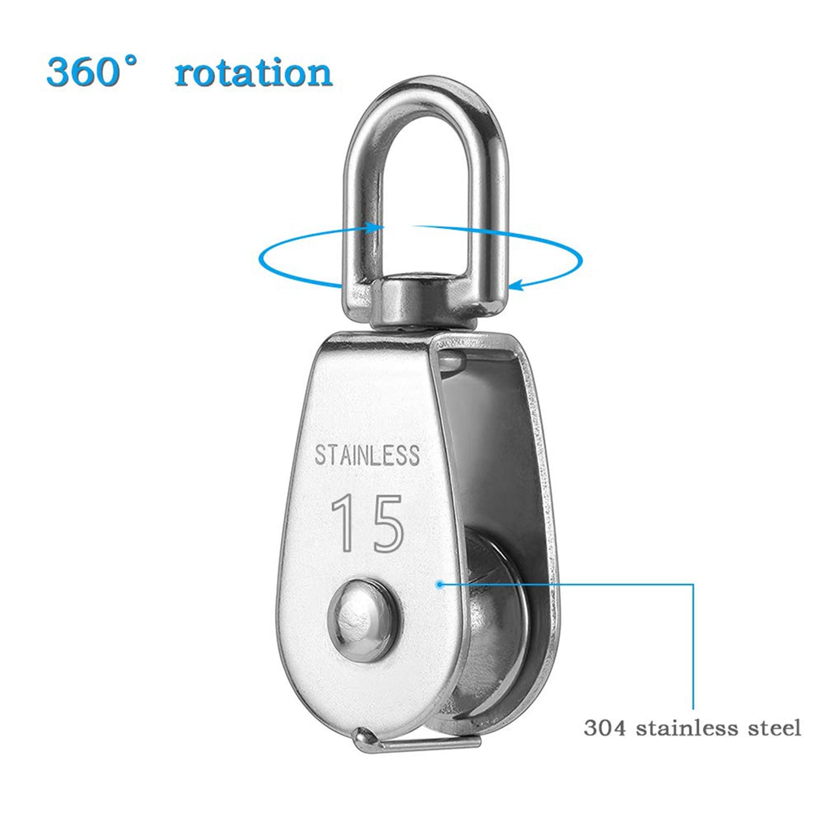 Bloque de polea giratoria de acero inoxidable M15 de 16 piezas, rodillo de cuerda pequeño for cable resistente, plateado duradero for uso en exteriores, marino y doméstico