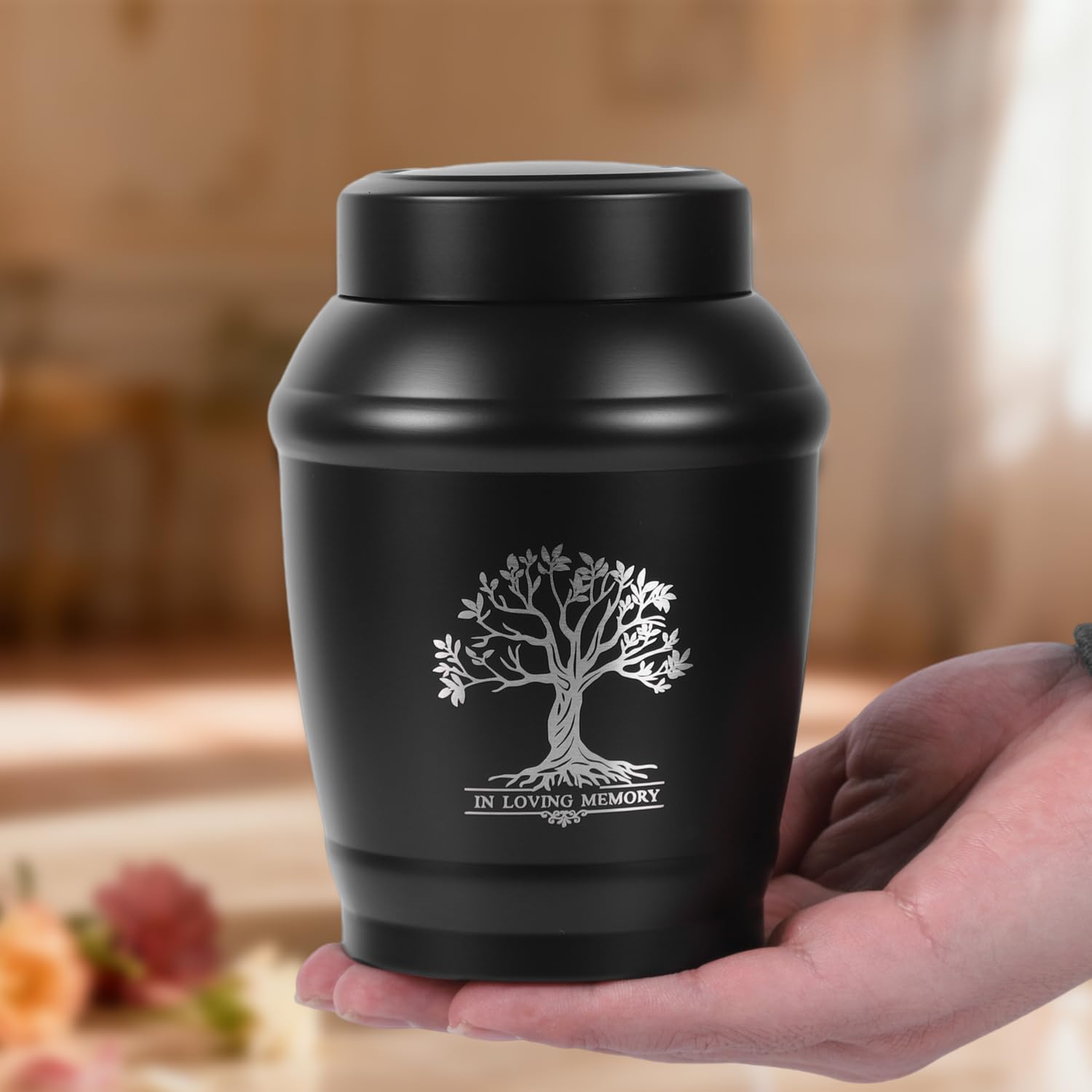 Tree of Life Urnas medianas para cenizas humanas, urnas de tamaño mediano para cenizas adultos, machos y mujeres, urnas pequeñas para cenizas (negro, mediano)