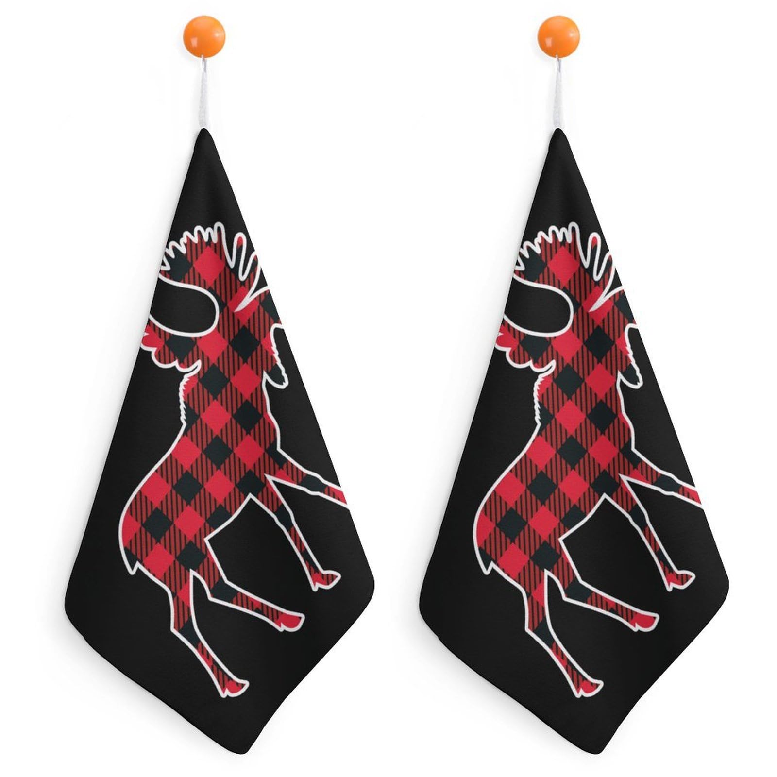 TXFBTRFSA Moose Buffalo Plaid Hand Towels with Hanging Loop Kitchen Towel Handkerchiefs Cleaning Cloths