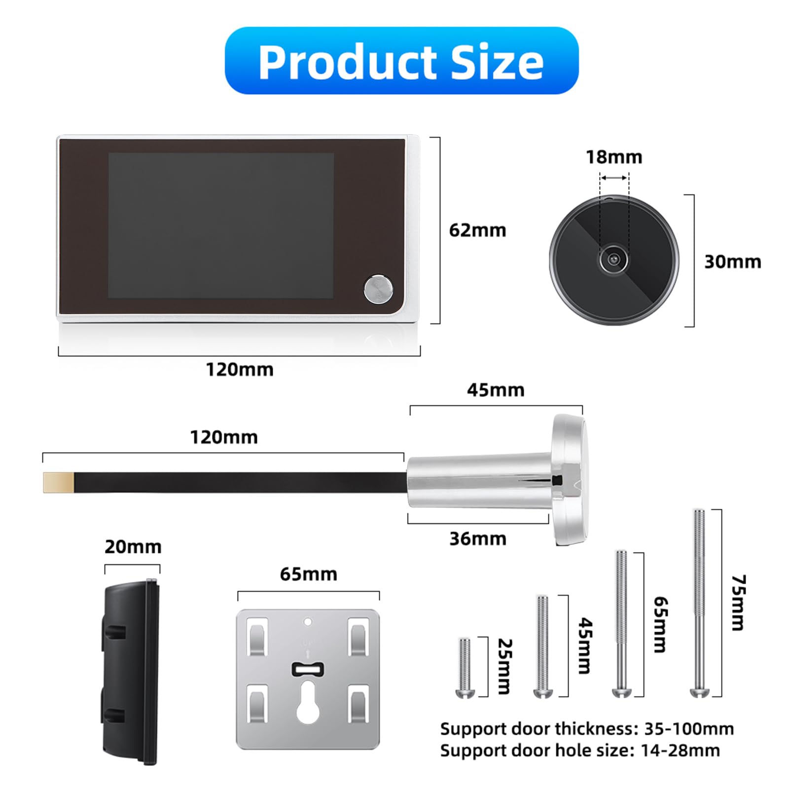 Caméra Judas Surveillance Numérique 3.5 Pouces Écran LCD HD 120° Visionneuse Électronique
