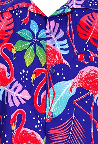 Mens Funky-Flamingo-Flowers Short-Sleeve Hawaiian-Shirt Novelty Summer-Vibes Aloha3