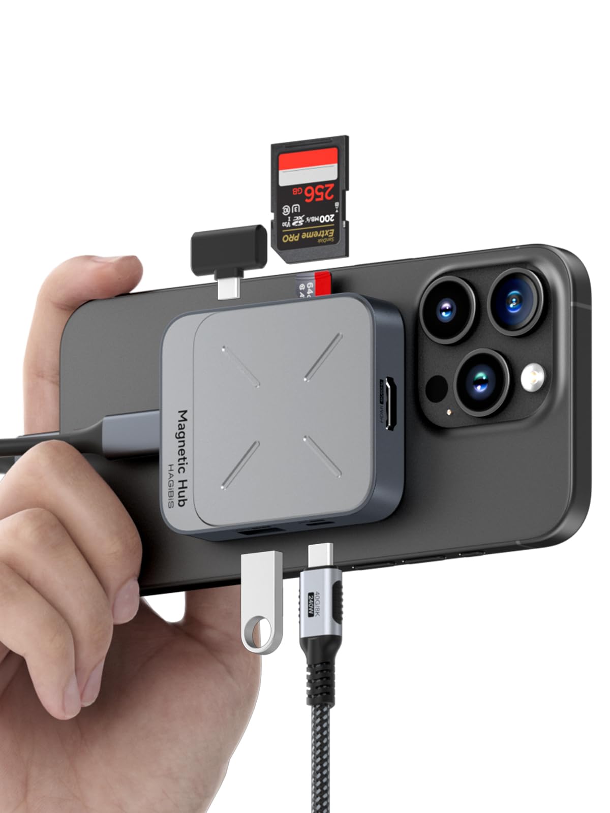Hagibis Magnetic USB C Hub with Magsafe for iPhone 16 15 Pro Max 7 in 1 Type-C Docking Station 4K@60Hz HDMI SD3.0 TF3.0 Card Solt 100W PD 10Gbps USB-C AUX for MacBook Pro Air iPad Pro