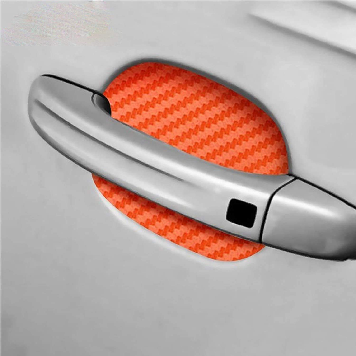 ZYTC 4pcs 3D Super Reflective Stickers Carbon Fiber Strips Car Side Door Edge Bumper Anti-Scratch Protection Guards Trim Stickers Universal (Door Handle Wrist Sticker Orange)