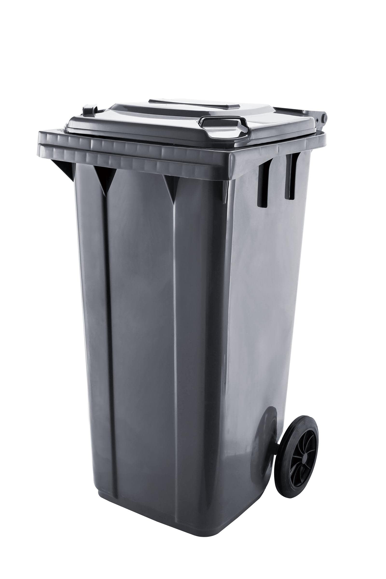 Cubo de basura para exteriores GX-009A de 100 litros, cubo de basura de 100 litros con ruedas, 48 x 55 x 81 cm, color gris