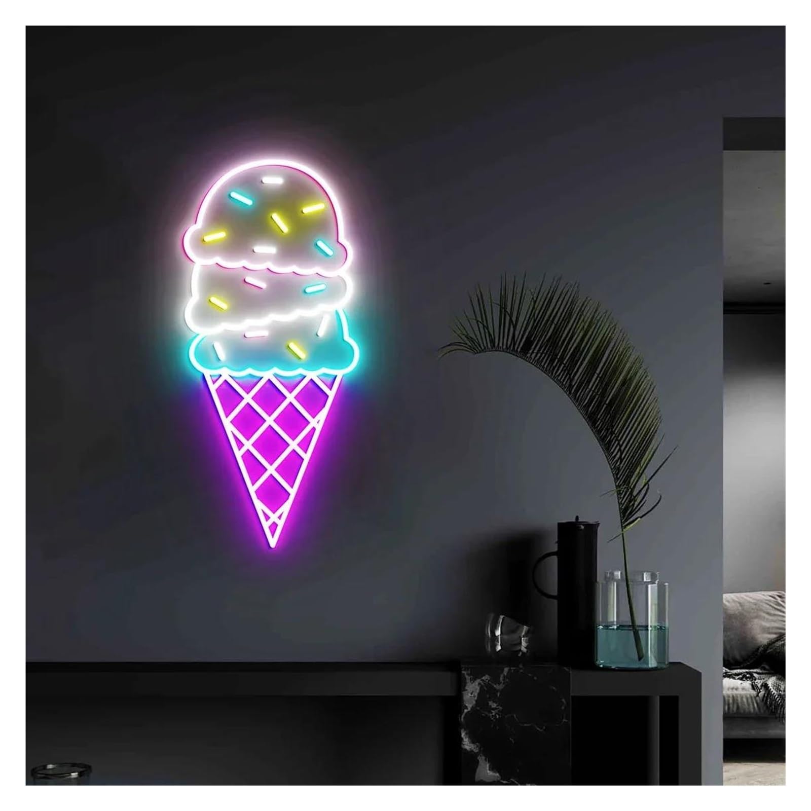LEMST Signs Lamp Ice Cream Neon Sign USB Powered Adjustable Brightness Ice Cream Shop Neon Lights for Wall Decor 28cmx38cm(B)