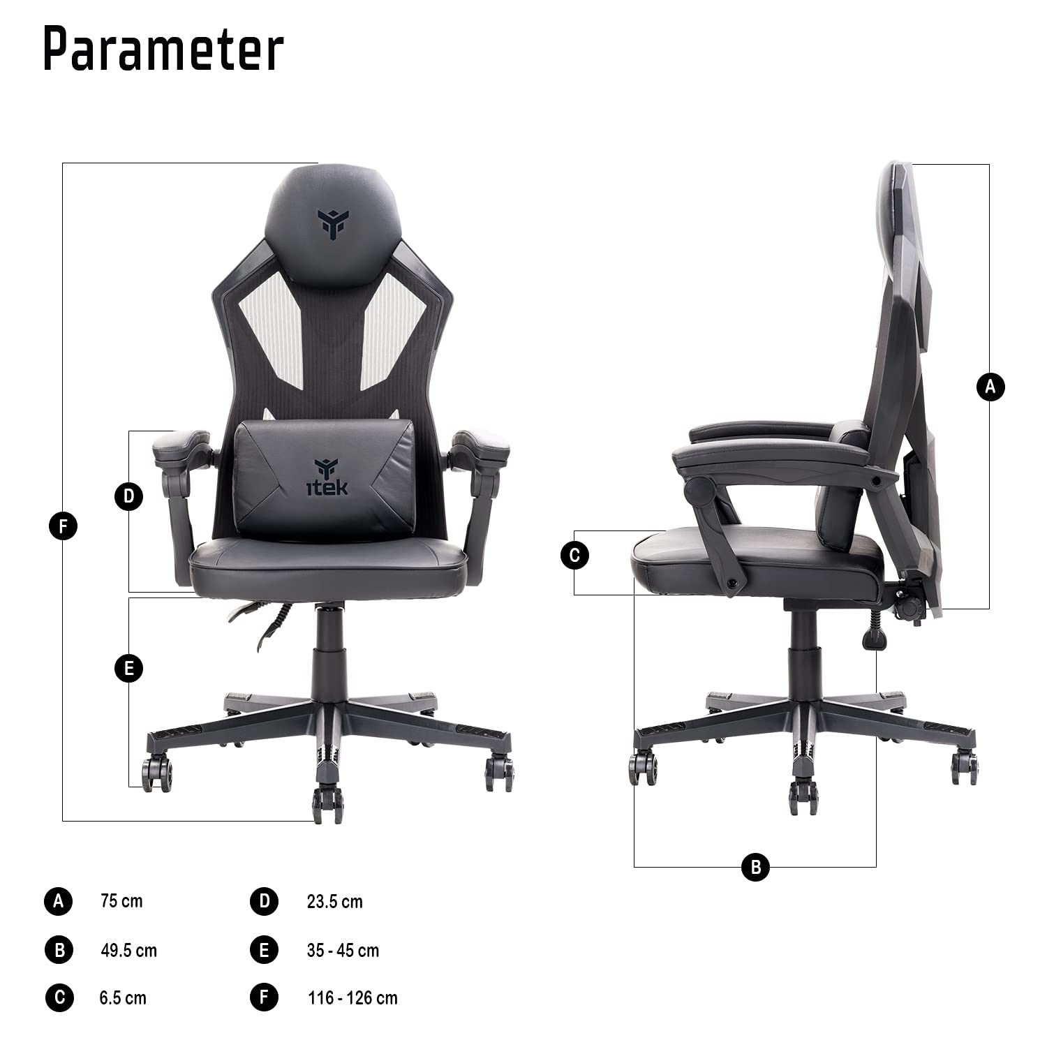 ITEK 4CREATORS CF50 Sedia Gaming ergonomica Nero, schienale reclinabile e poggiatesta regolabili, supporto lombare, comfort e design, ideale come sedia ufficio, sedia per studio e poltrona per gamer