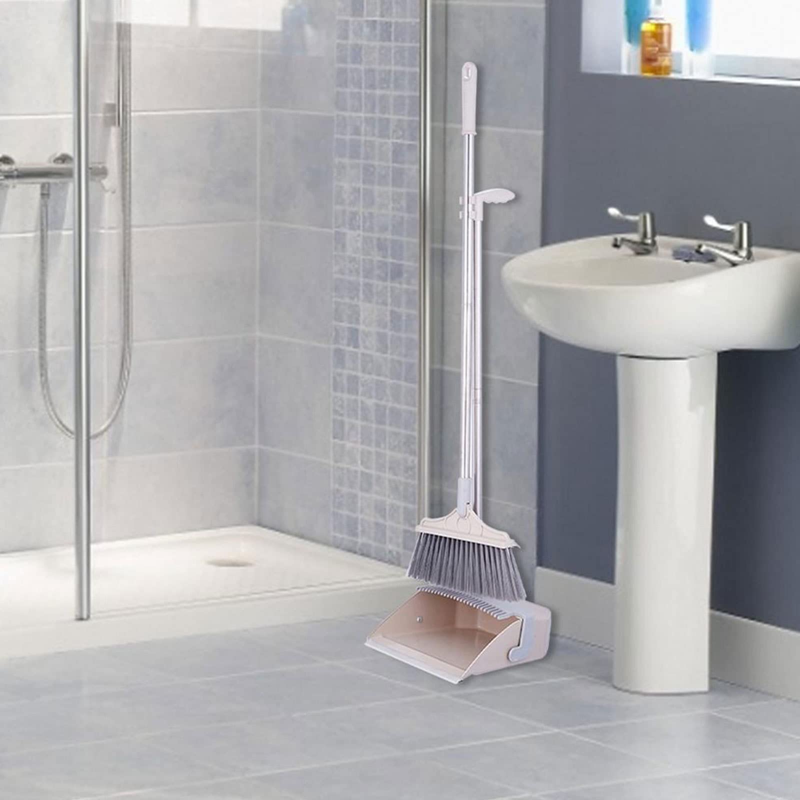 Set Scopa E Paletta Con Manico Lungo Regolabile (39-130 Cm) - Grigio, Con Denti Autopulenti Per Pelucchi - 4