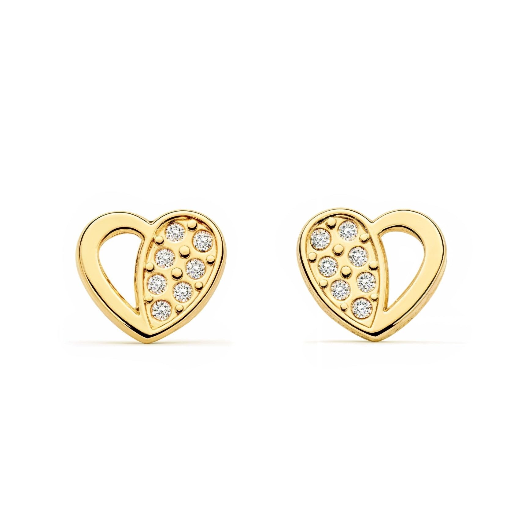Boucles D'oreilles En Or 9 Carats Pour Enfants Avec Cœur Et Zircon - Fabriqué En Italie - Idéal Naissance, Baptême