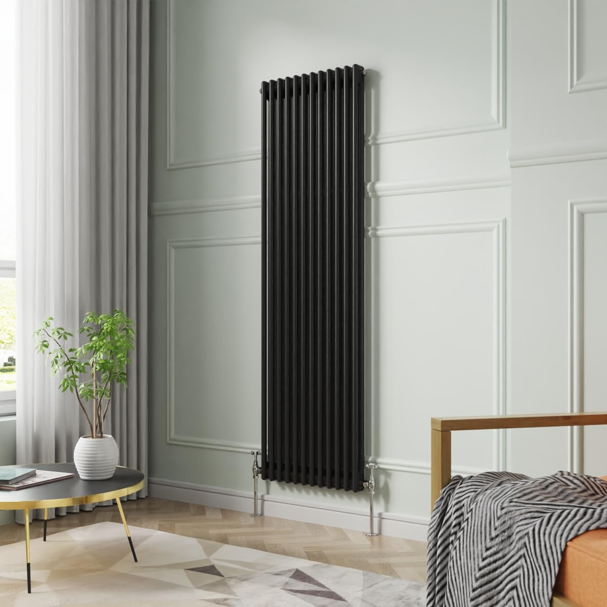 NRG 1800 x 560mm Traditional Black Vertical Cast Iron Style Radiator Double Panel — image 1