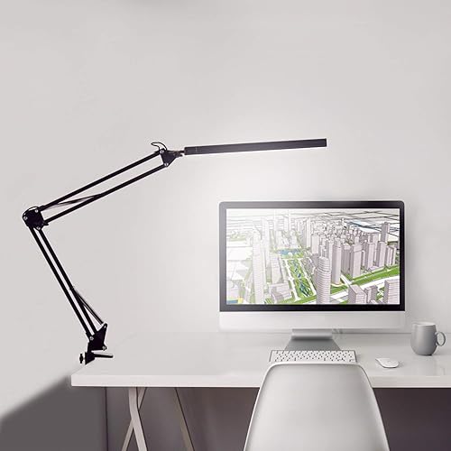 Miniatura 8 de Lámpara LED de escritorio de arquitecto, lámpara de trabajo regulable con brazo oscilante de metal, lámpara de mesa para el cuidado de los ojos con