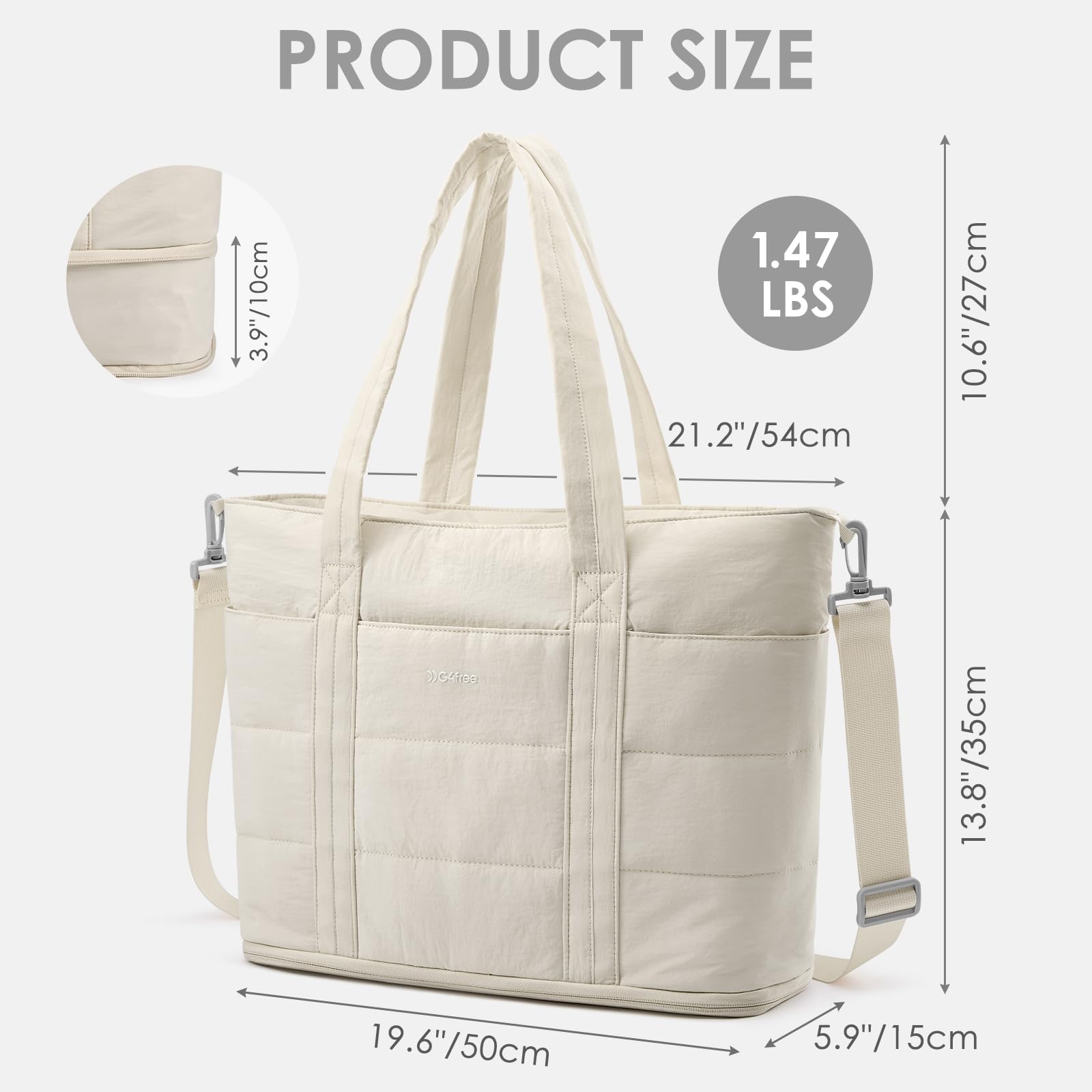 G4Free Bolsa de mano para mujer con compartimentos con cremallera, bolsas de trabajo acolchadas, expandibles para viajes