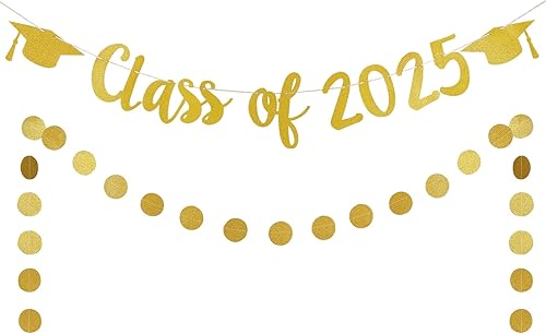 Guirnalda con purpurina dorada de clase de 2019 y lunares dorados para decoración de fiestas de graduación.