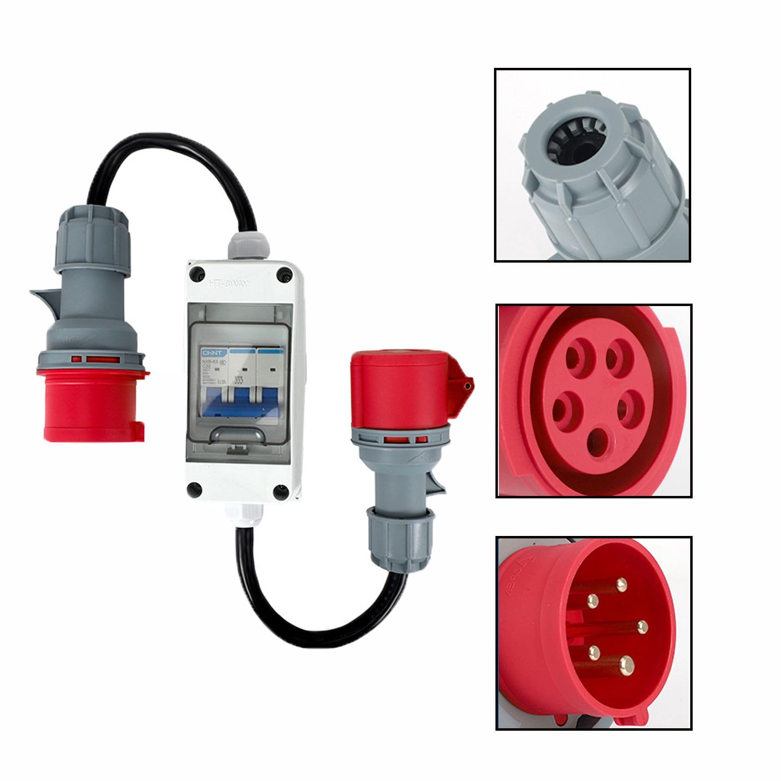 Adaptador CEE de 32 A a 16 A, IP44, 400 V, corriente de alta potencia de 3 fases, 5 polos, para caravanas, autocaravanas, obras
