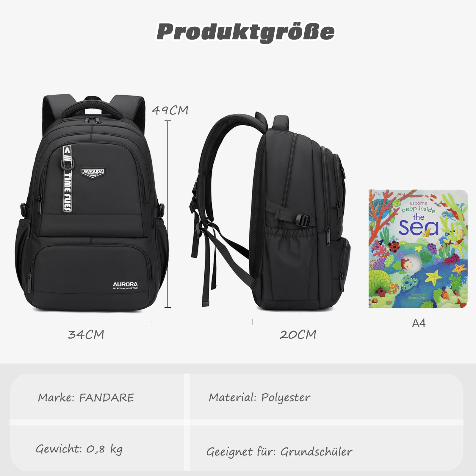 FANDARE Jungen Rucksack Leichter Schulrucksack Wasserdichter Laptop Tagesrucksäcke Schulranzen mit verstellbaren Trägern & gepolsterter Griff für Grundschule, Gymnasium, Universität, Bibliothek