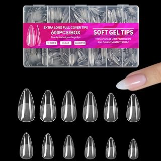 600Pcs gel nails Tips, 12 Sizes Almond Acrylic Fake Press On Nail Extensions for Wome