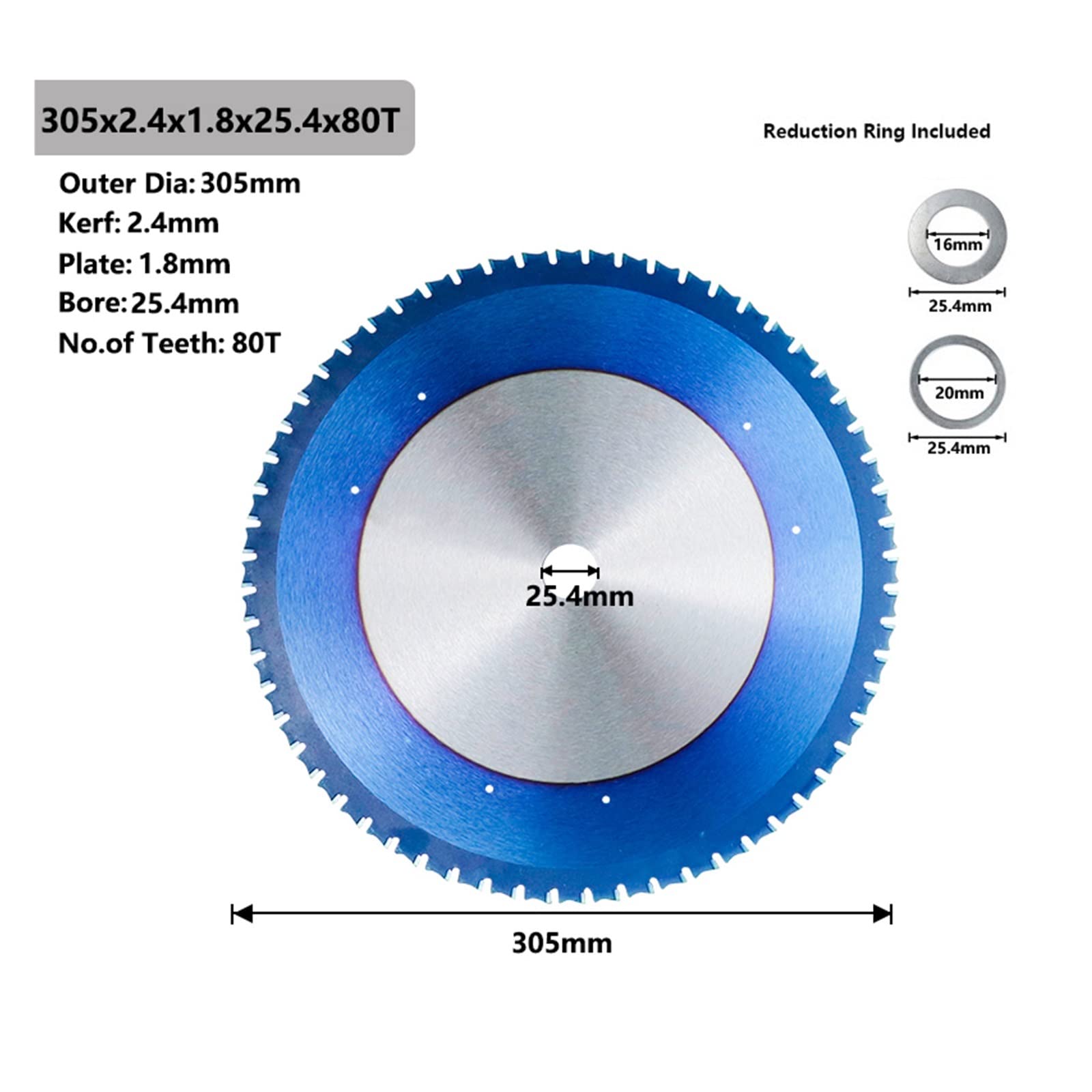 HYSOND Metal Cutting Saw Blade, 180-355mm Circular Saw Blade for Cutting Aluminum Iron Steel Coated Carbide Saw Blade (Size : 305x2.4x1.8x25.4x80teeth)
