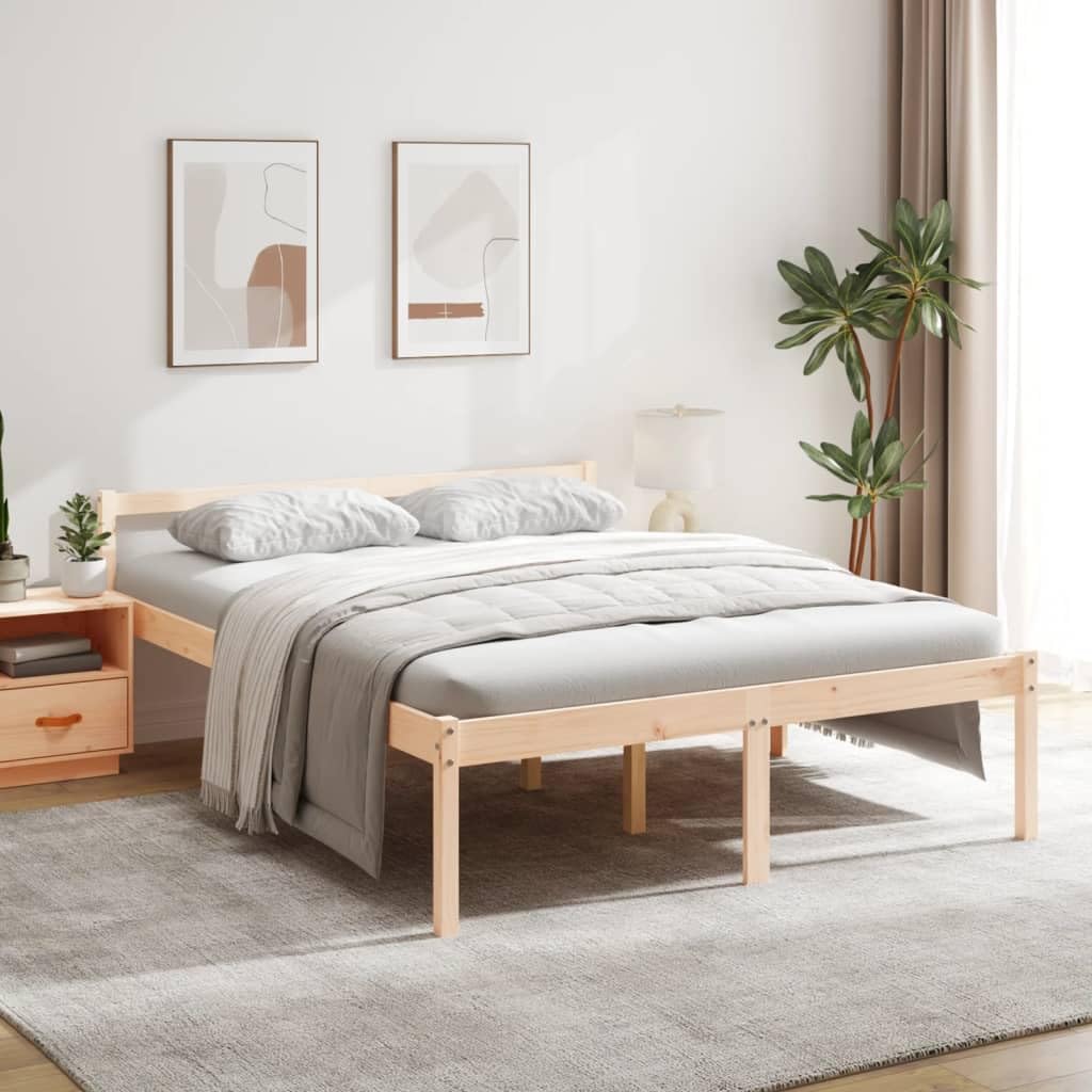 Massivholz Kiefer Seniorengerecht 45 cm Sitzhöhe Schlafzimmer Modern Braun | Seniorenbett 160x200 cm Massivholz Kiefer Bettgestell mit Kopfteil Hohe Sitzhöhe Stauraum Kiefernholz