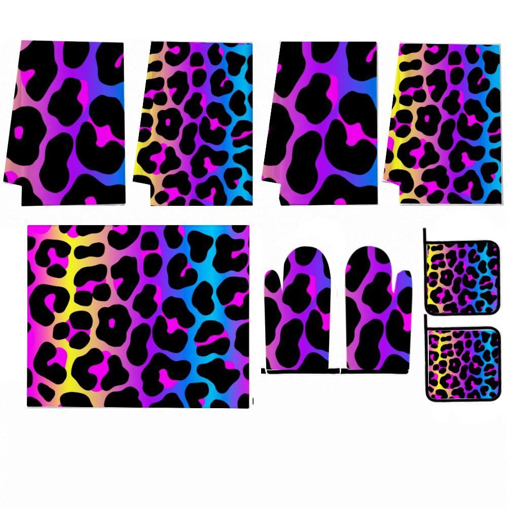 9PCS Neon Leopard Stampa Cucina Decor e Accessori Set