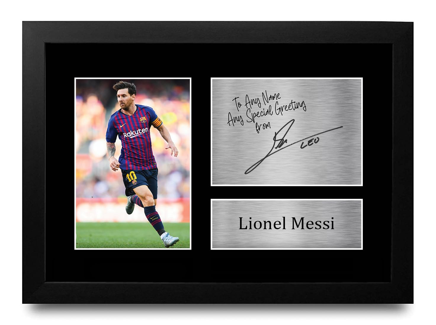 HWC Trading Lionel Messi Personalised Gift - Signed Autograph Picture, Framed A4 Football Memorabilia with Custom Name Message for Birthday Christmas Wedding