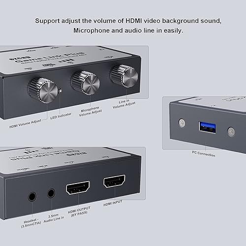 Miniatura 3 de Ezcap Captura de juegos HDMI 312, tarjeta de captura de 1080p 60fps con entrada de micrófono, entrada de 4Kp60 y PassThrough, salida de audio y