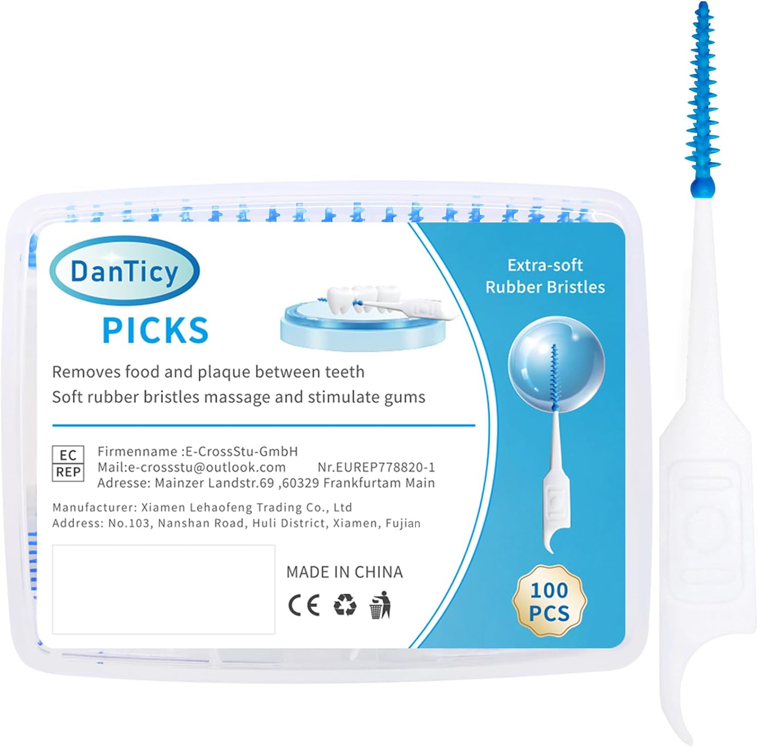 DanTicy Sturdy & Break-Resistant Soft Silicone Interdental Brush, Reinforced Braces Brush, Bendable Yet Durable Dental Picks for Teeth Cleaning 300 Count (3 Pack)