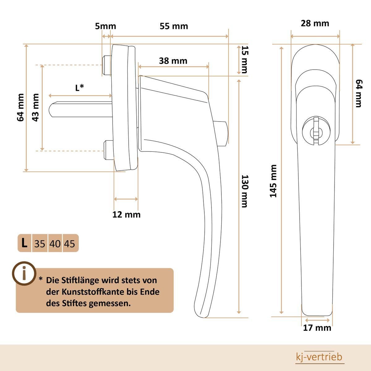 4 x Alu Fenstergriff in Weiß abschließbar - Stiftlänge 30mm