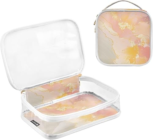 Miniatura 3 de Neceser transparente de mármol amarillo acuarela para viajar, paquete de 2 bolsas de cosméticos de maquillaje con cremallera, bolsa de viaje para