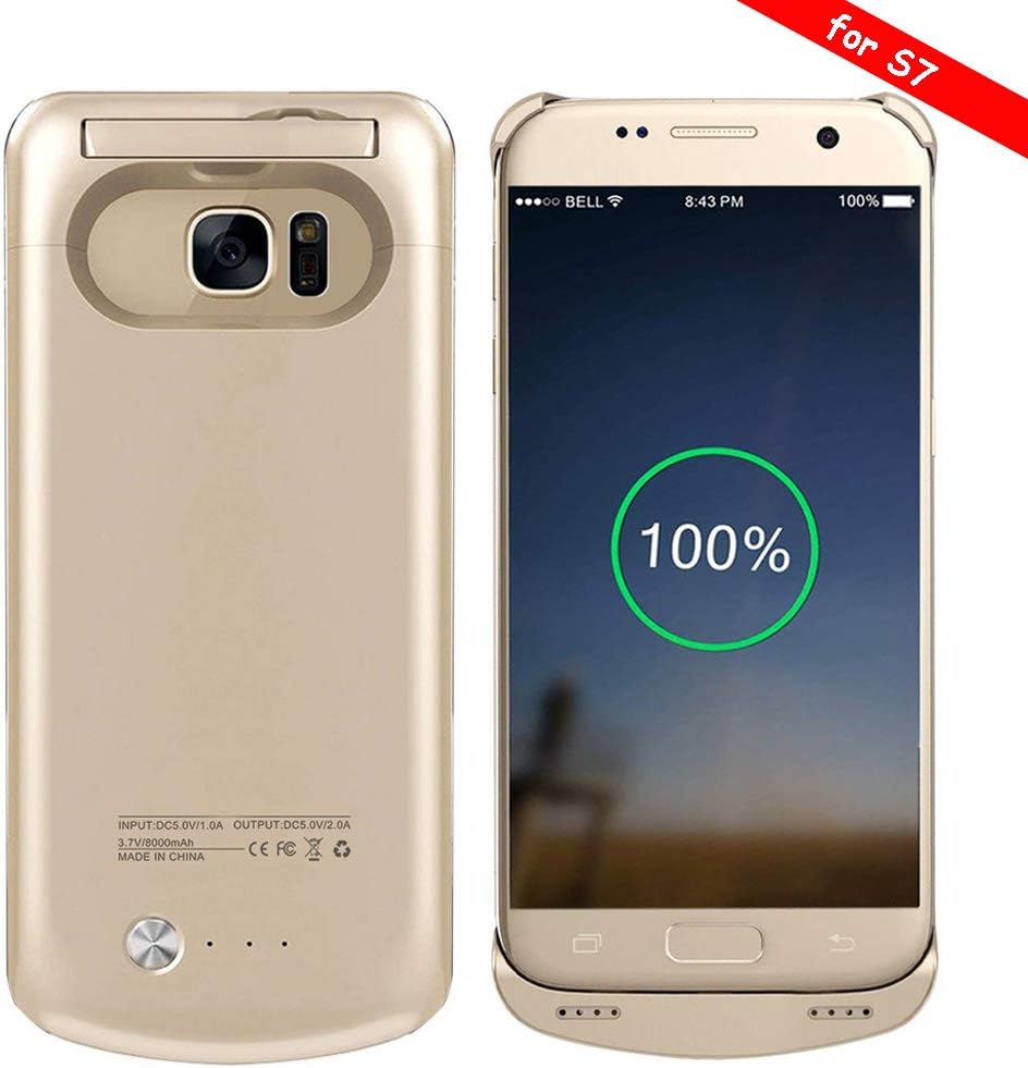 Samsung Galaxy S6 Edge Plus S7 Edge Battery Charger Case, Portable 4200mAh External Rechargeable Power Bank Shockproof Charging Case (Gold, S7)